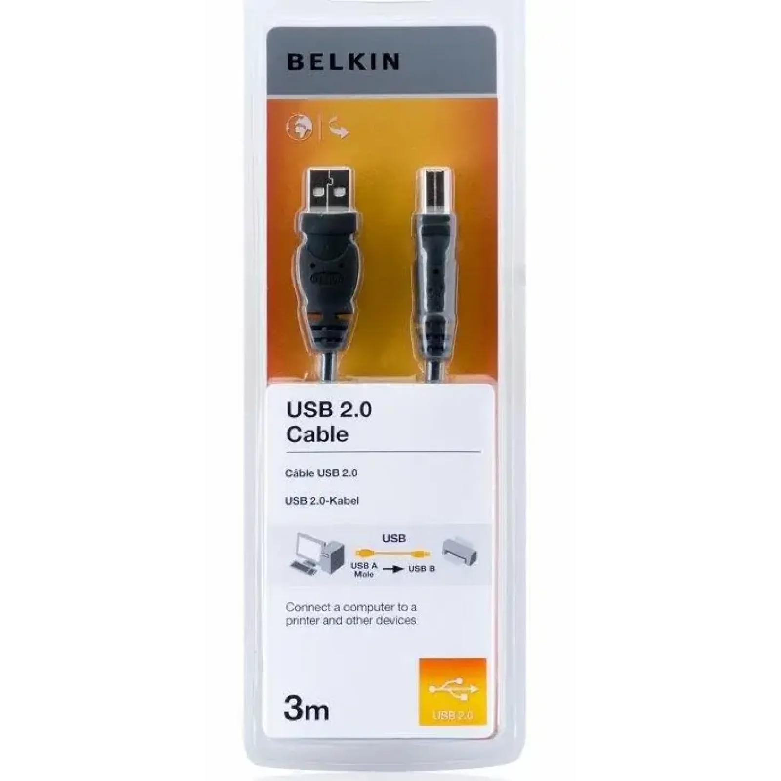 Кабель USB-A > USB-B (AM/BM) заряджання/синхронізації Belkin 3м, чорний (F3U154bt3M) UA