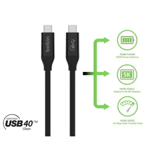 Кабель USB-C > USB-C заряджання/синхронізації Belkin 0.8м, 100Вт, Type-C, USB4, 40Гбс, чорний (INZ001BT0.8MBK) UA