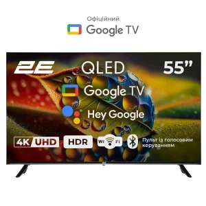 Телевізор 55" 2E QLED 4K 60Hz Smart Google TV Black, 2E-55A77Q UA