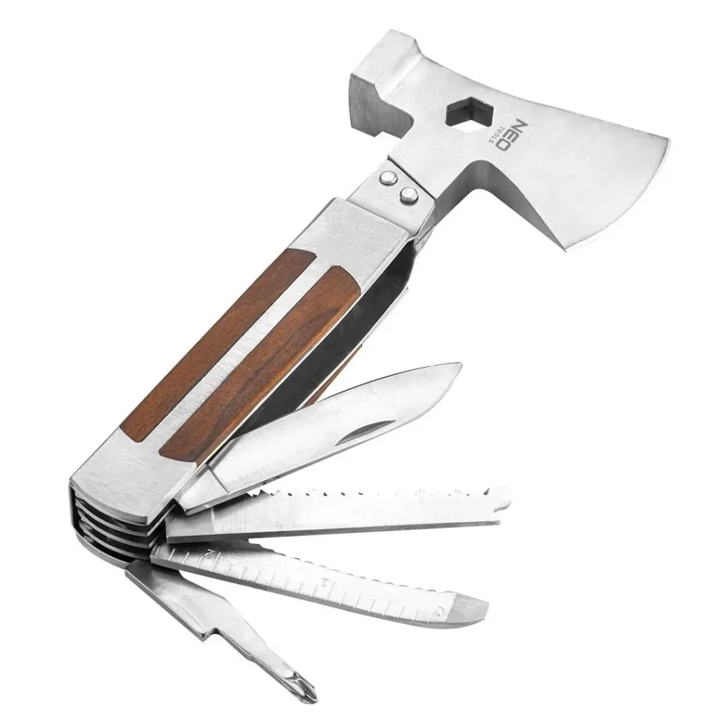 Мультитул Neo Tools, 11в1, молоток, сокира, гайковий ключ, рулетка, викрутка SL і PH, скребок, пила, напилок, ніж, консервний ніж, чохол (63-112) UA