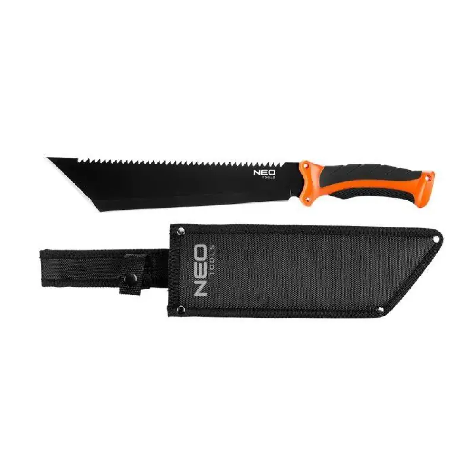 Мачете Neo Tools Full Tang, 400мм, лезо 255мм, рукоятка ABS+TPR, пила на обусі, чохол (63-117) UA