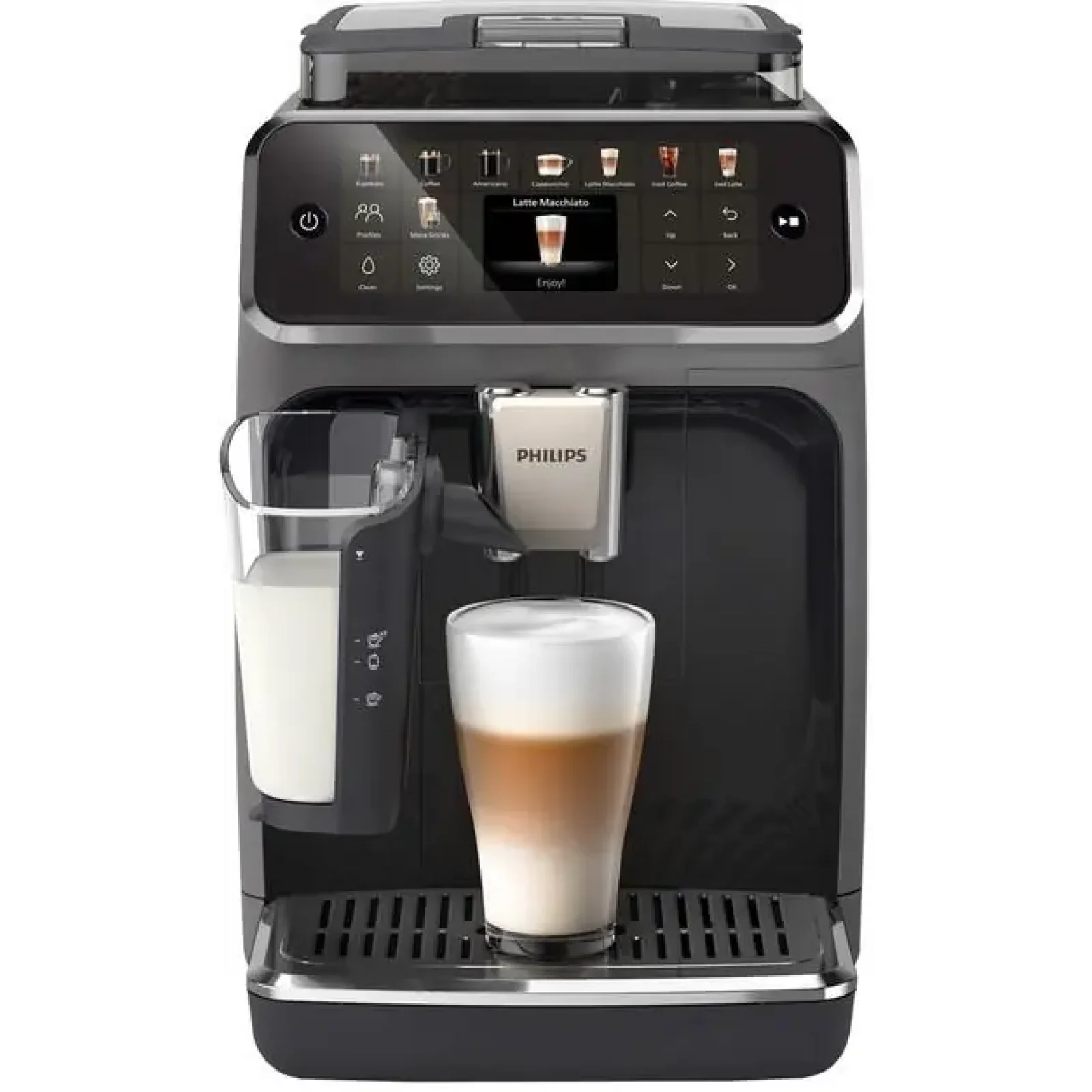 Кавомашина Philips Series 5500, 1.8л, зерно+мелена, автомат.капуч, дисплей, авторецептів -22, холодна кава, сріблясто-чорний (EP5544/50) UA