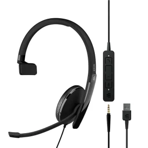 Гарнітура комп'ютерна моно On-Ear EPOS ADAPT 135T USB II, 3.5мм/USB, односпрямований, сертифікат Microsoft Teams, 1.8м, Чорний (1000900) UA