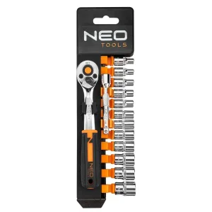 Набір торцевих головок Neo Tools, 14шт, 1/4", тріскачка 90 зубців, CrV (10-000) UA