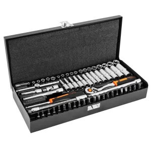 Набір інструментів Neo Tools, набір торцевих головок, 63шт, 1/4", CrV, металевий кейс (10-008) UA