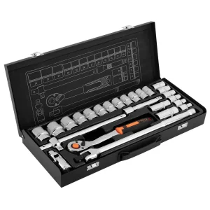 Набір інструментів Neo Tools, набір торцевих головок, 25шт, 1/2", CrV, металевий кейс (10-036) UA