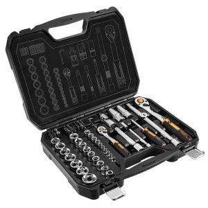 Набір інструментів Neo Tools, Набір торцевих головок, 73шт, 1/2", 1/4", CrV, кейс (10-054) UA