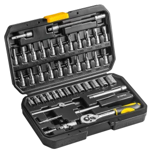Набір інструментів TOPEX, набір торцевих головок 1/4", 46шт, CrV (38D640) UA