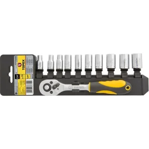 Набір торцевих головок TOPEX, 1/4", 11шт, з тріскачкою, CrV (38D650) UA