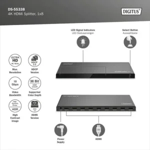 Відеосплітер DIGITUS HDMI (INx1 - OUTx8), 4K (DS-55338) UA