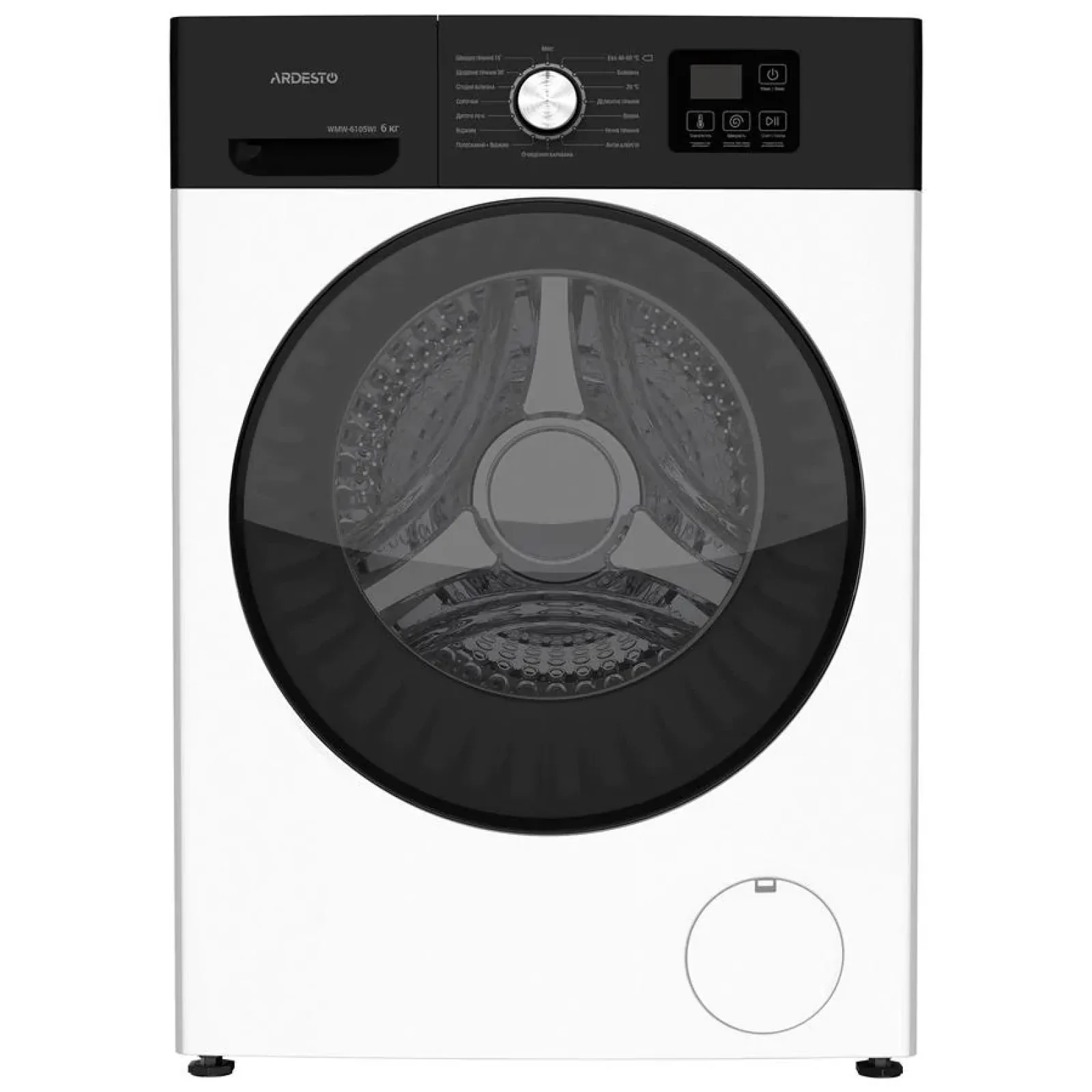 Пральна машина ARDESTO фронтальна Black Mars, 6кг, 1200, А+++, 46.5см, дисплей, інвертор, білий, WMW-6105WI UA