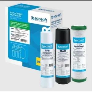 Комплект картриджів Ecosoft 1-2-3 для осмосу Absolute (поліпропілен+GAC+AquaGreen) (CHV3ECOAGR) UA