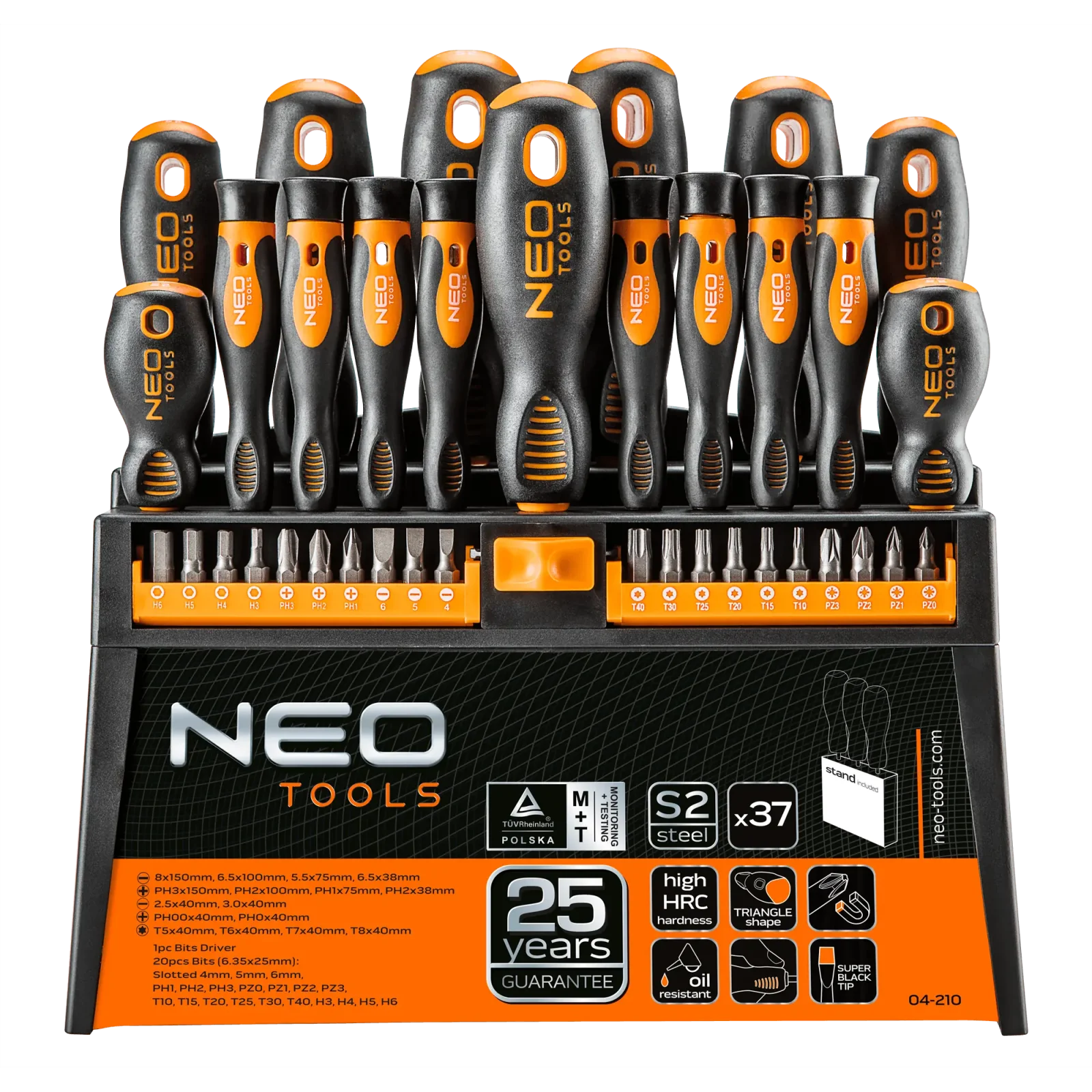 Викрутки Neo Tools набір 37шт, 20 біт, SL,PH,PZ,Torx,H, сталь S2, з підставкою (04-210) UA