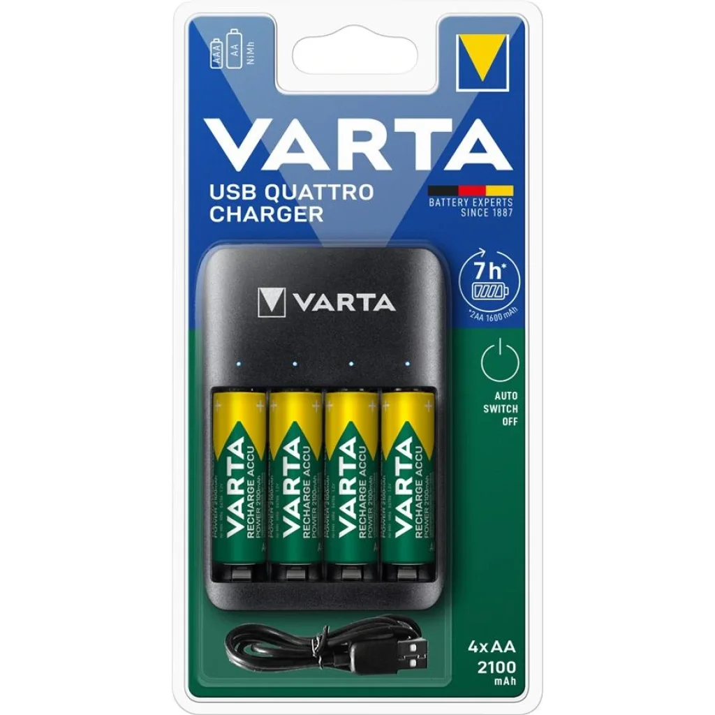 Зарядний пристрій Varta Value USB Quattro Charger + Акумулятор NI-MH AA 2100 мАг, 4 шт., 57652101451 UA