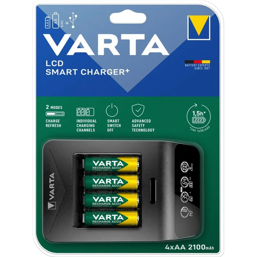 Зарядний пристрій VARTA LCD Smart Plus CHARGER+4xAA 2100 mAh, 57684101441 UA