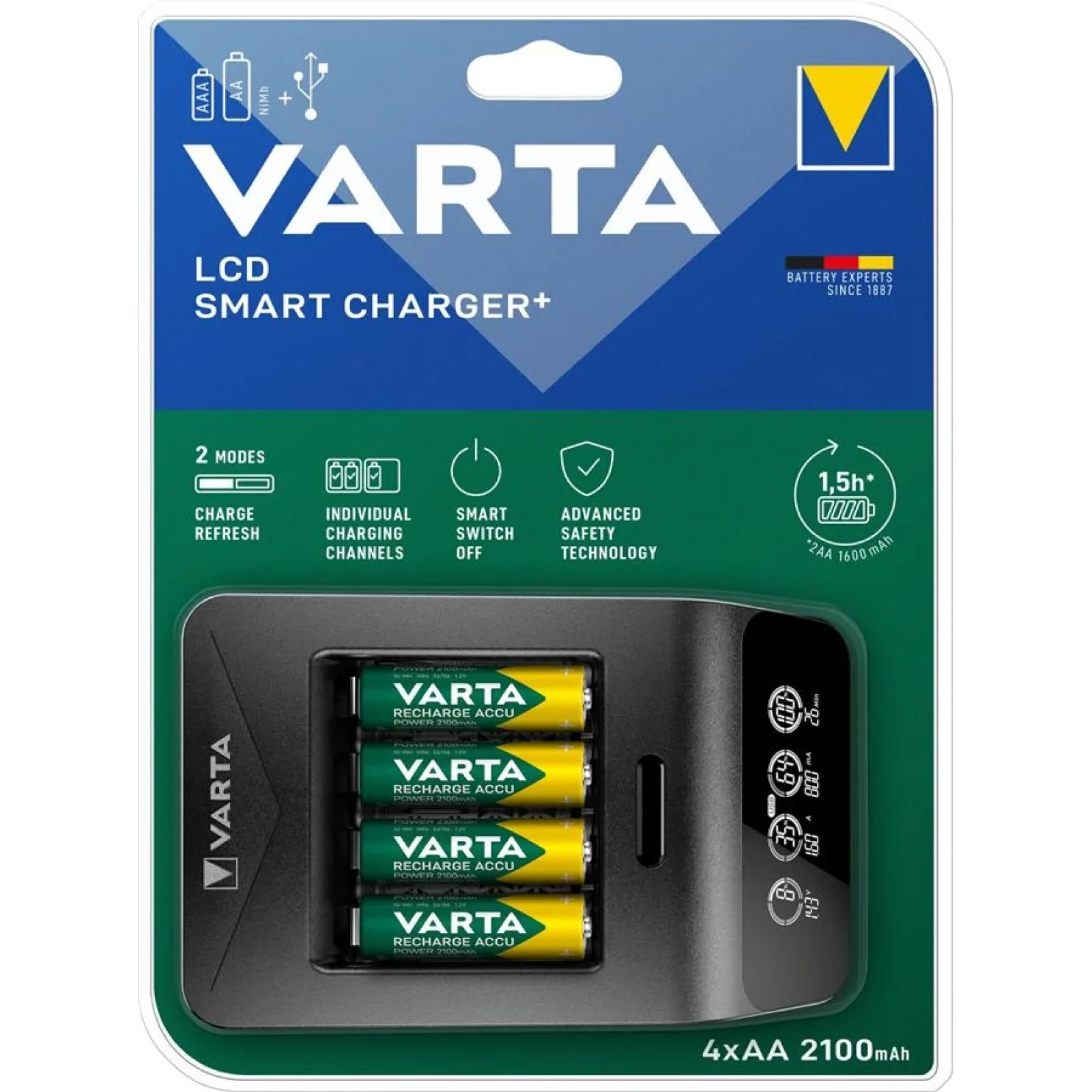 Зарядний пристрій VARTA LCD Smart Plus CHARGER+4xAA 2100 mAh, 57684101441 UA
