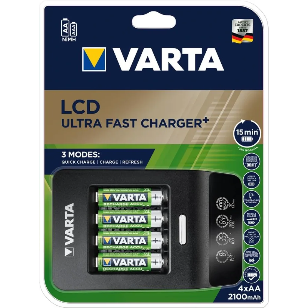 Зарядний пристрій VARTA LCD Ultra Fast Plus Charger + 4xAA 2100 mAh, 57685101441 UA