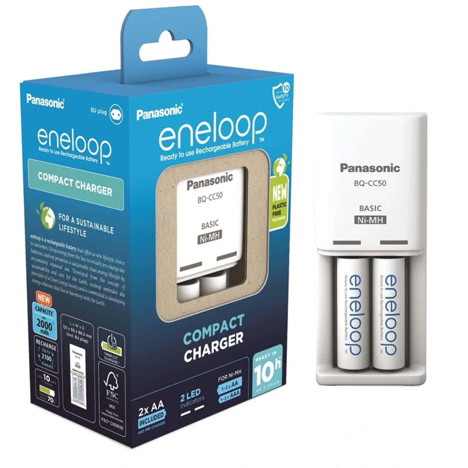 Зарядний пристрій Compact Charger+ Eneloop 2AA 2000 mAh, K-KJ50MCD20E UA