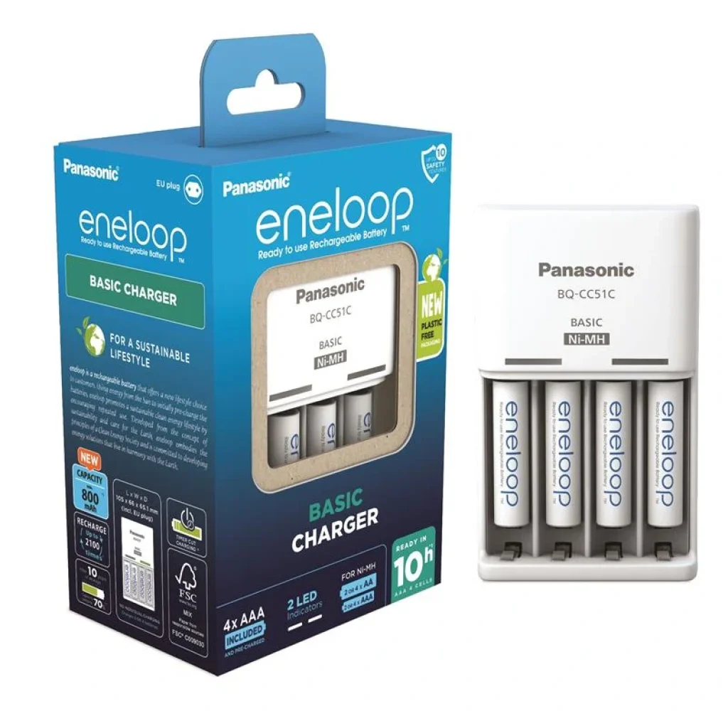 Зарядний пристрій Basic Charger New + Eneloop 4AAA 800 mAh NI-MH, K-KJ51MCD04E UA