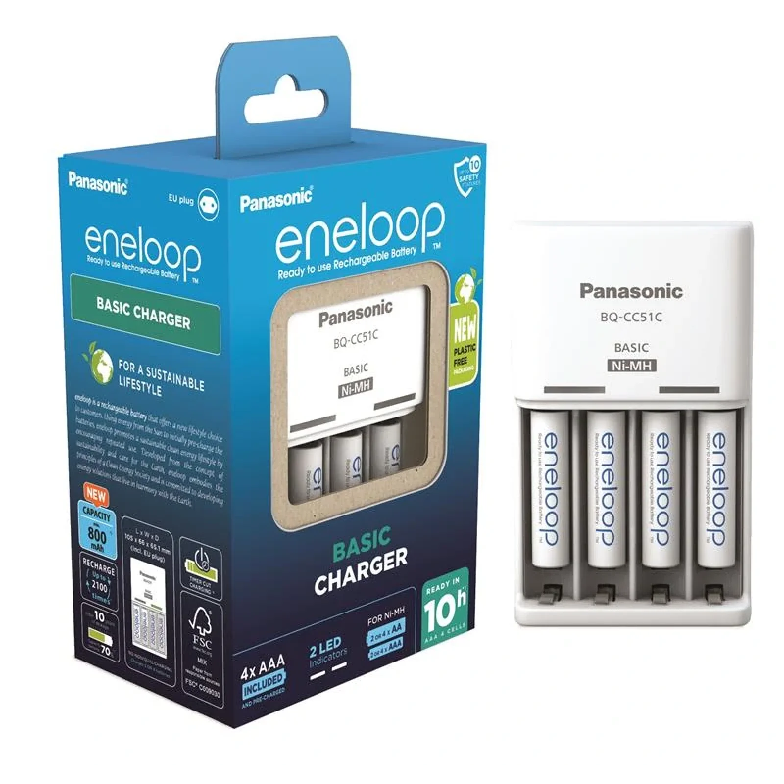 Зарядное устройство Basic Charger New + Eneloop 4AAA 800 mAh NI-MH, K-KJ51MCD04E UA
