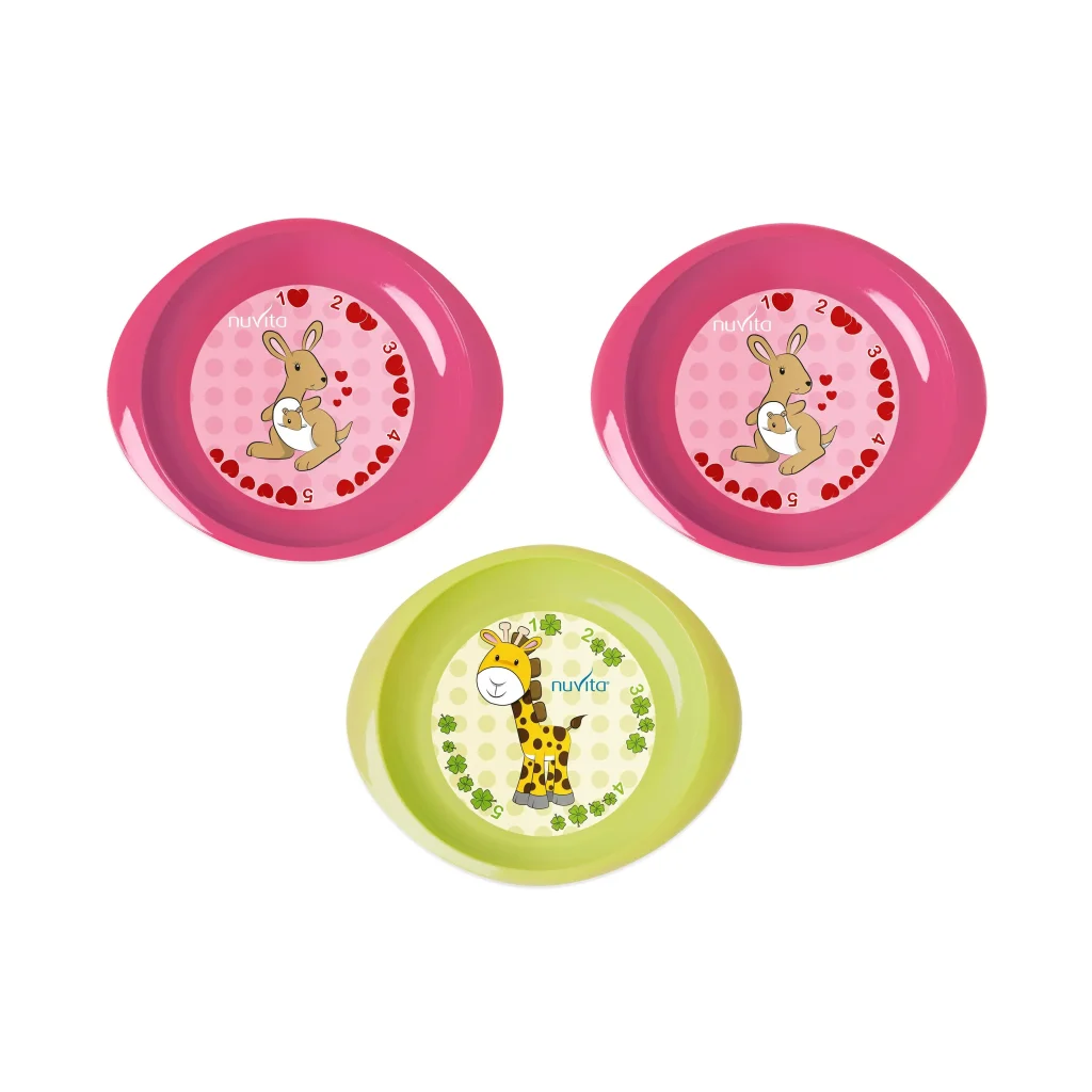 Дитяча тарілка Nuvita дрібна, 6міс+, 3шт, рожевий/салатовий (NV1428Pink) UA