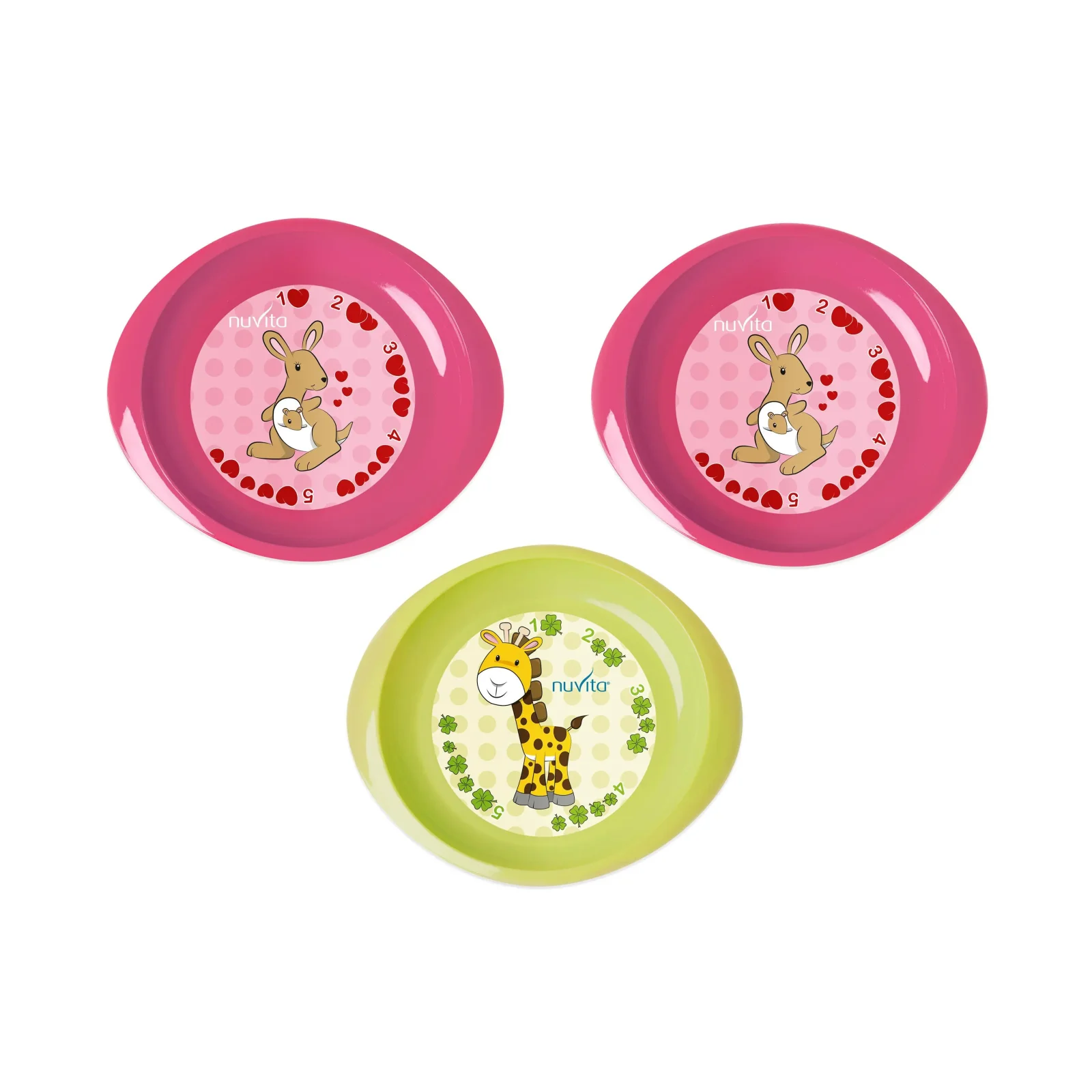 Дитяча тарілка Nuvita дрібна, 6міс+, 3шт, рожевий/салатовий (NV1428Pink) UA