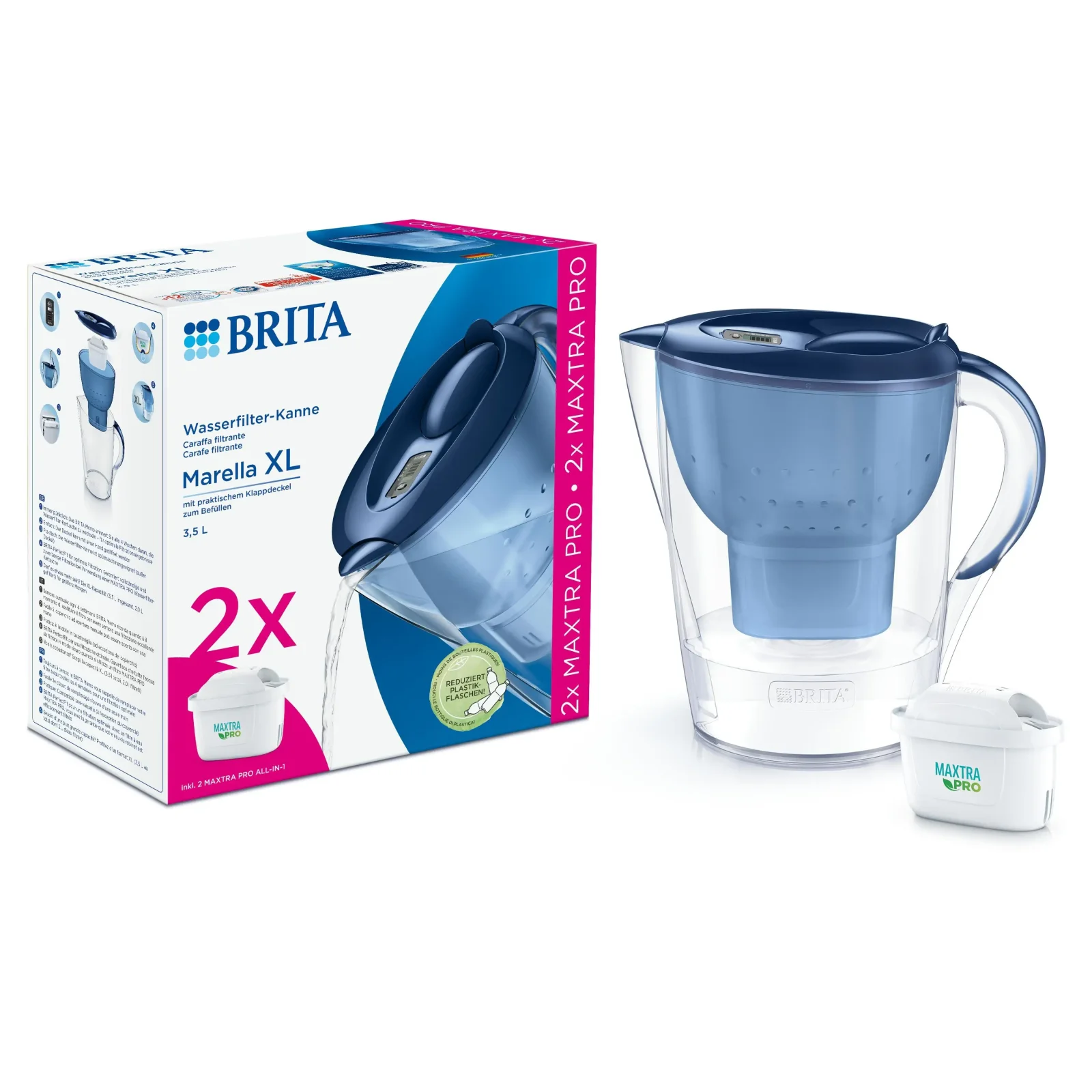 Фільтр-глечик Brita Marella XL Memo MXPro 3.5л (2л очищеної води) з фільтр-картриджем 2шт, синій (1052786) UA