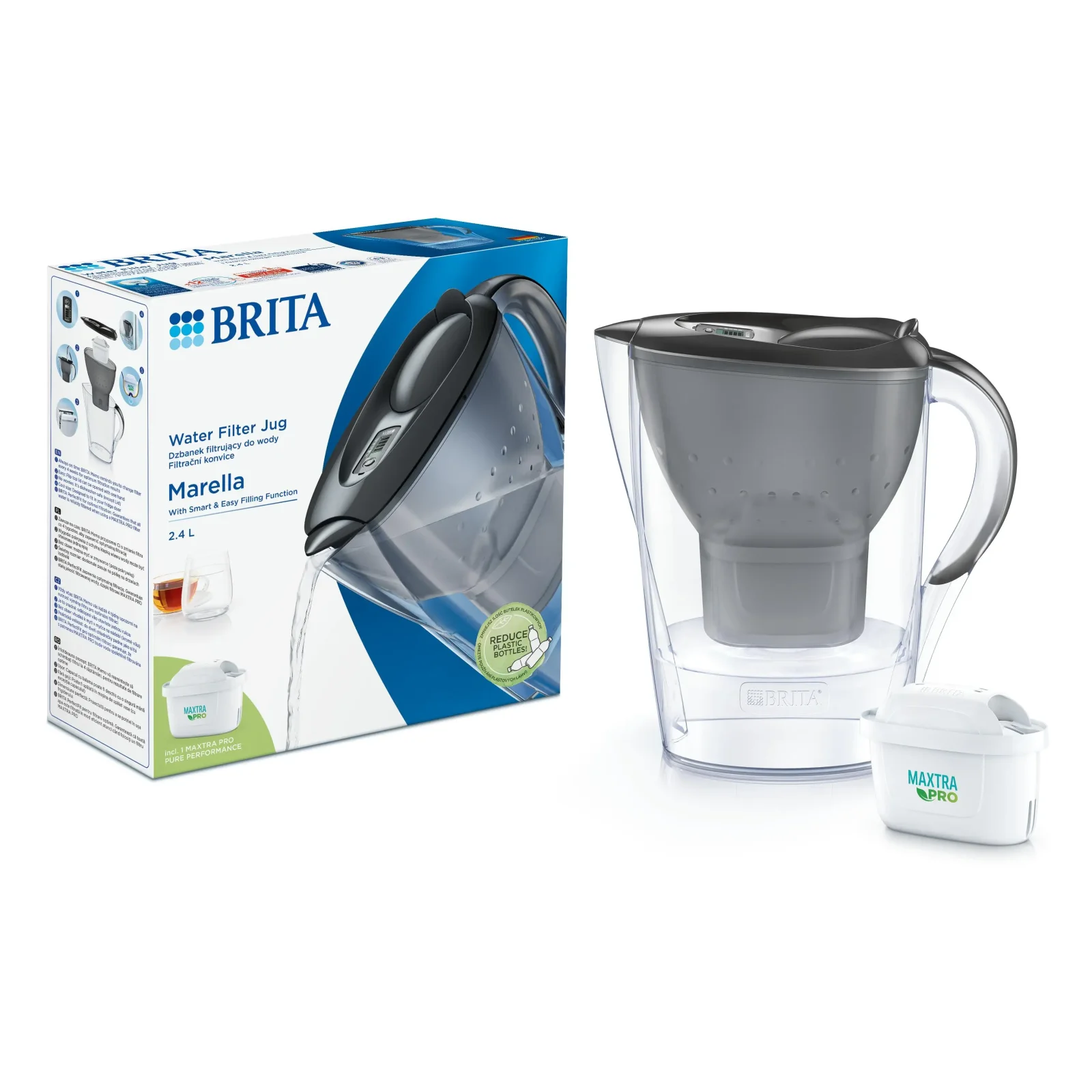 Фільтр-глечик Brita Marella Memo MXPro 2.4л (1.4л очищеної води) з фільтр-картриджем, графіт (1052794) UA