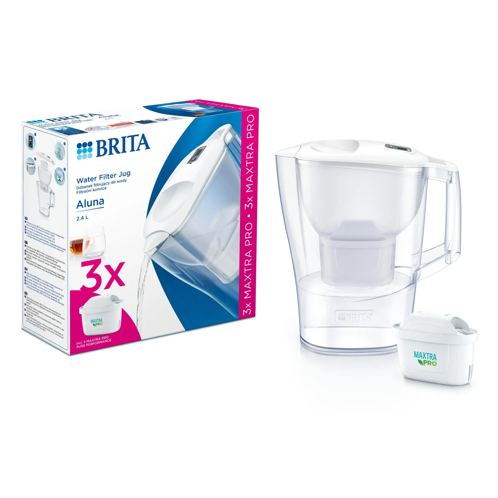 Фільтр-глечик Brita Aluna Memo MXPro 2.4л (1.4л очищеної води) з фільтр-картриджем 3шт, білий (1053054) UA