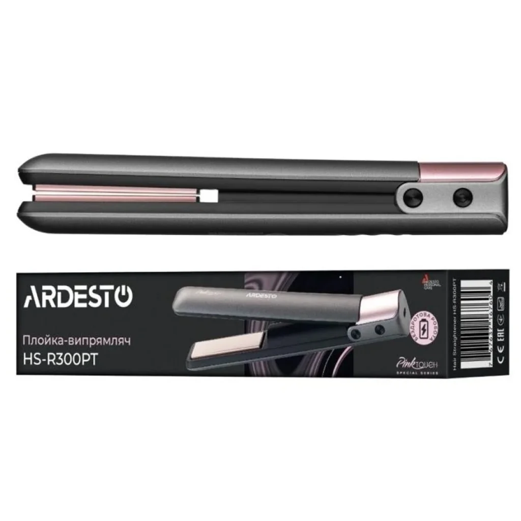Випрямляч Ardesto Pink Touch, 50Вт, 160-200C, акумуляторний, кераміка, USB-C > USB-A, сірий+рожевий, HS-R300PT UA