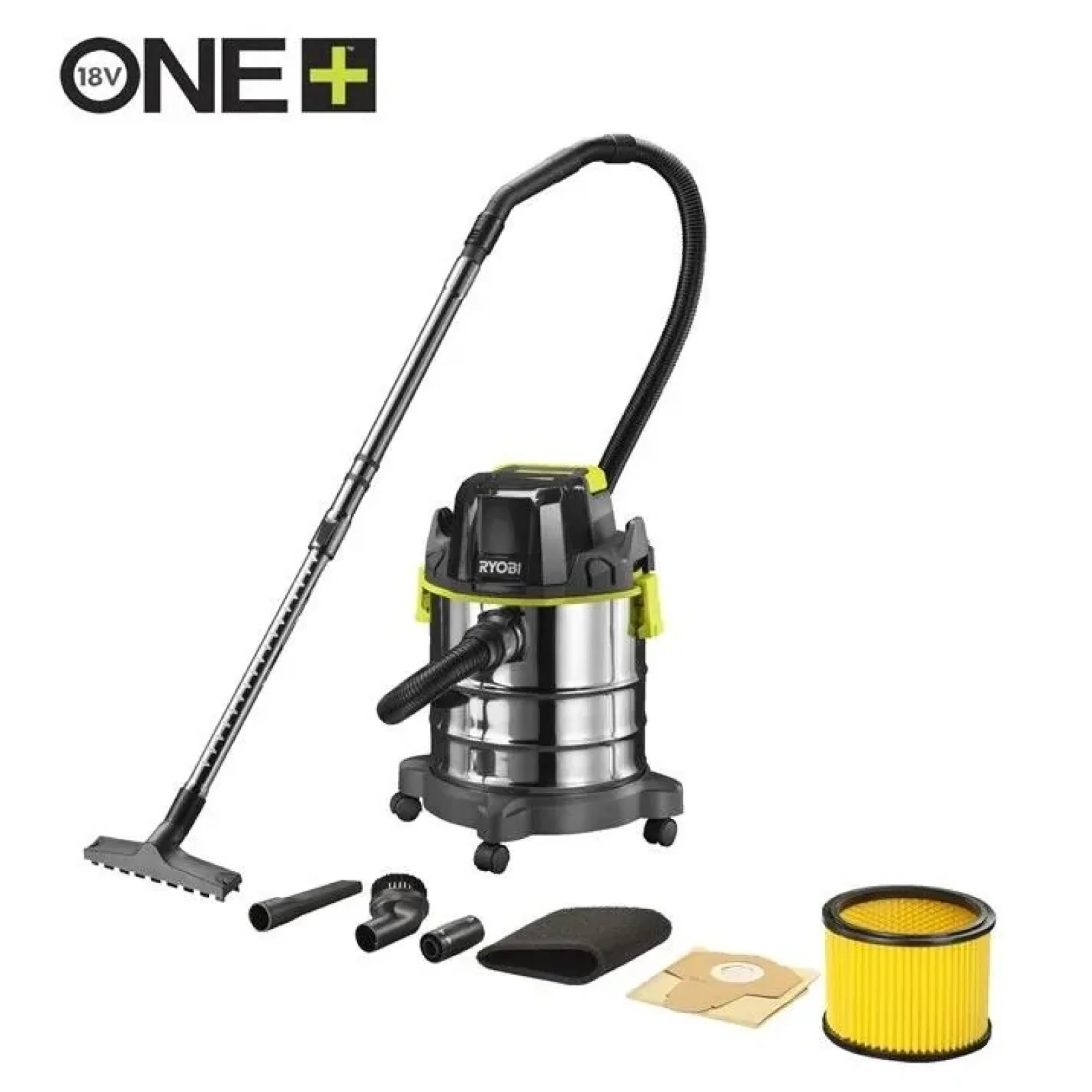 Пилосос акумуляторний професійний Ryobi ONE+ R18WDV-0 18В 82Вт 11.4кПа контейнер 18л 4.7кг (без АКБ та ЗП), 5133004724 UA