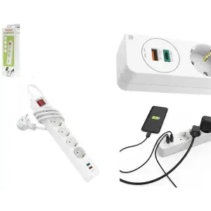 Мережевий подовжувач HAMA 5XSchuko 3G*1.5мм 1.4м USB-C/A, PD/QC White, 00133758 UA