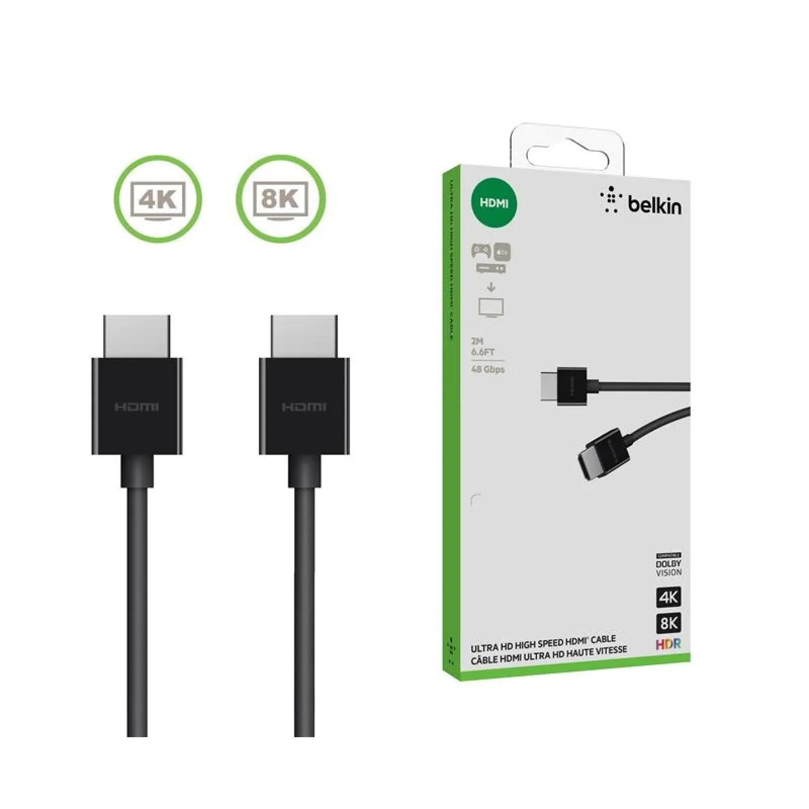 Кабель HDMI (M/M) Belkin 2м, 2.1, High Speed Ethernet, чорний, AV10175BT2MBKV2 UA