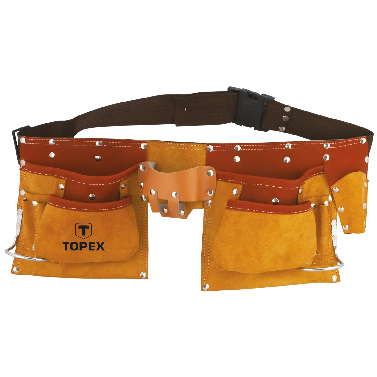 Пояс для інструменту TOPEX, 11 відділень, металевий тримач молотка, шкіра (79R405) UA