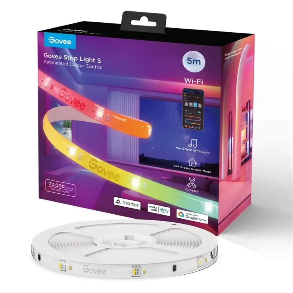 Стрічка світлодіодна розумна Govee H612A Strip Light S With Protective Coating, 5м, RGBICW, WI-FI/Bluetooth, білий (H612ACD1) UA