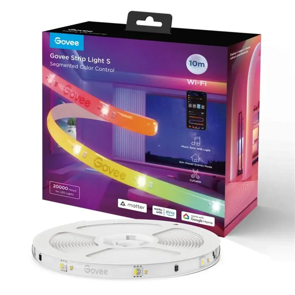Стрічка світлодіодна розумна Govee H612C Strip Light S With Protective Coating, 10м, RGBICW, WI-FI/Bluetooth, білий (H612CCD1) UA