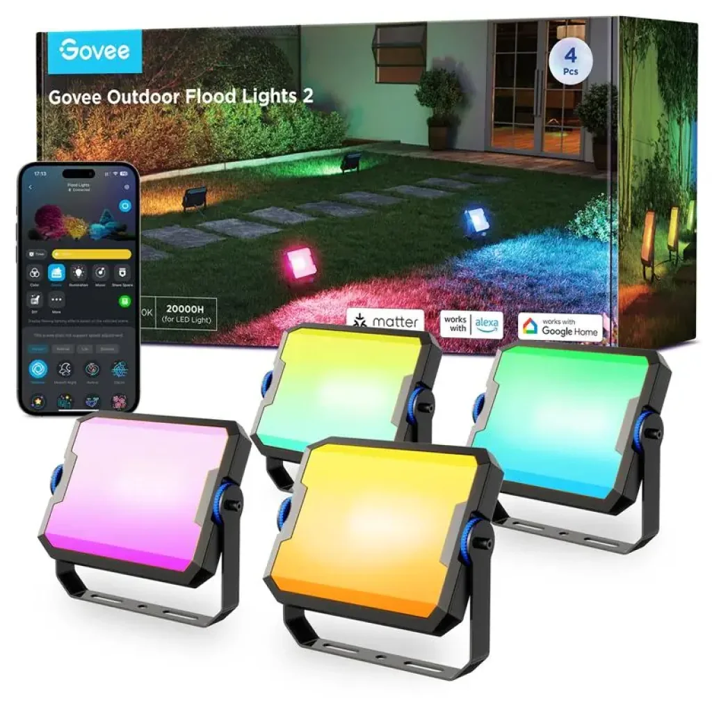 Набір настінних світильників Govee H8057 Outdoor FLood Lights, 4шт, RGBICWW, WI-FI/Bluetooth, чорний (H8057C11) UA