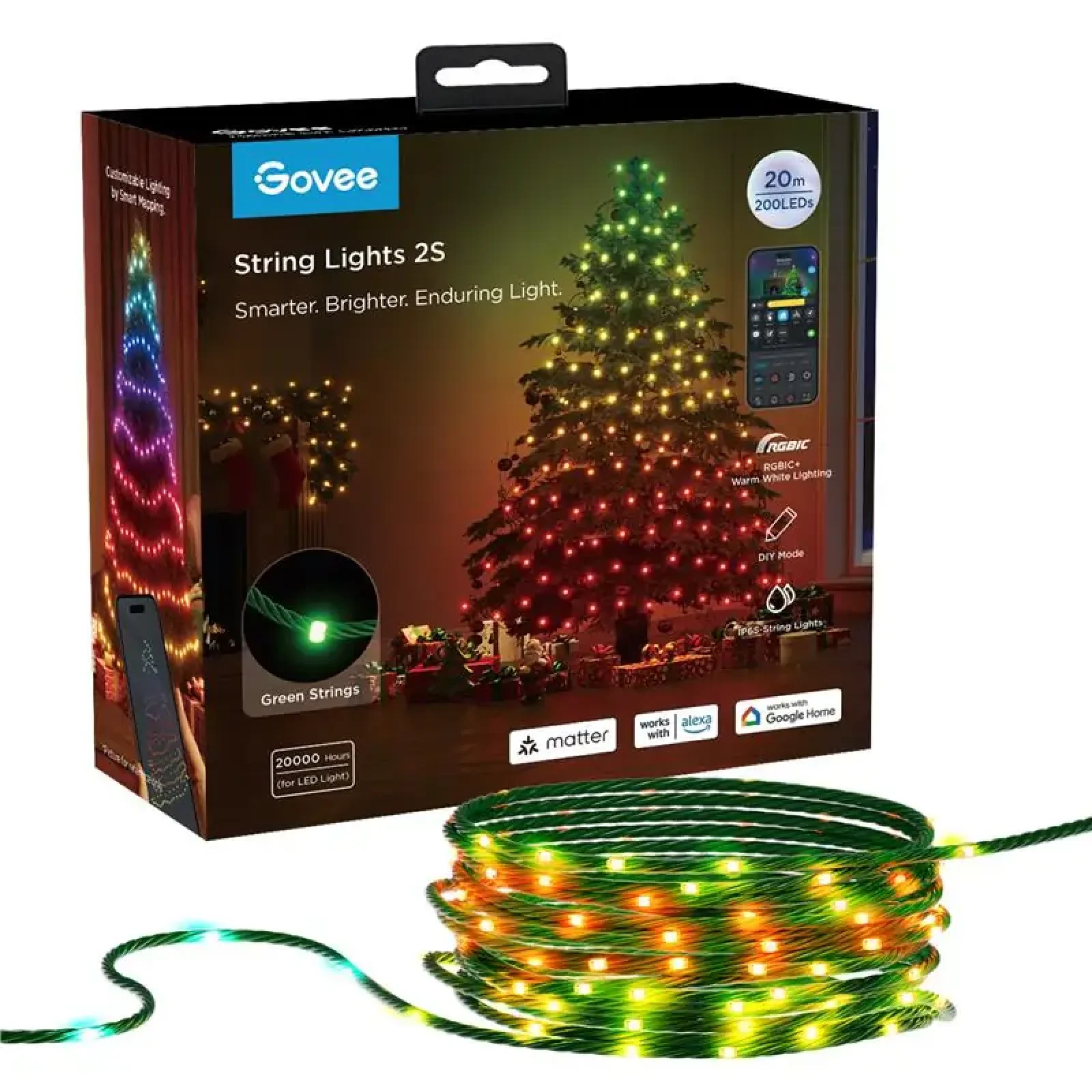 Гірлянда Smart LED Govee H80C4 Christmas String Lights 2, RGBWIC, 20м, кабель прозорий (H80C4C41) UA