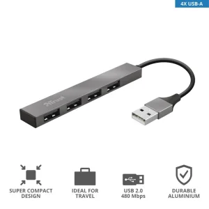 Хаб Trust Halyx USB-A > 4xUSB-А, Алюміній, 0.1м, Сірий, 23786_TRUST UA