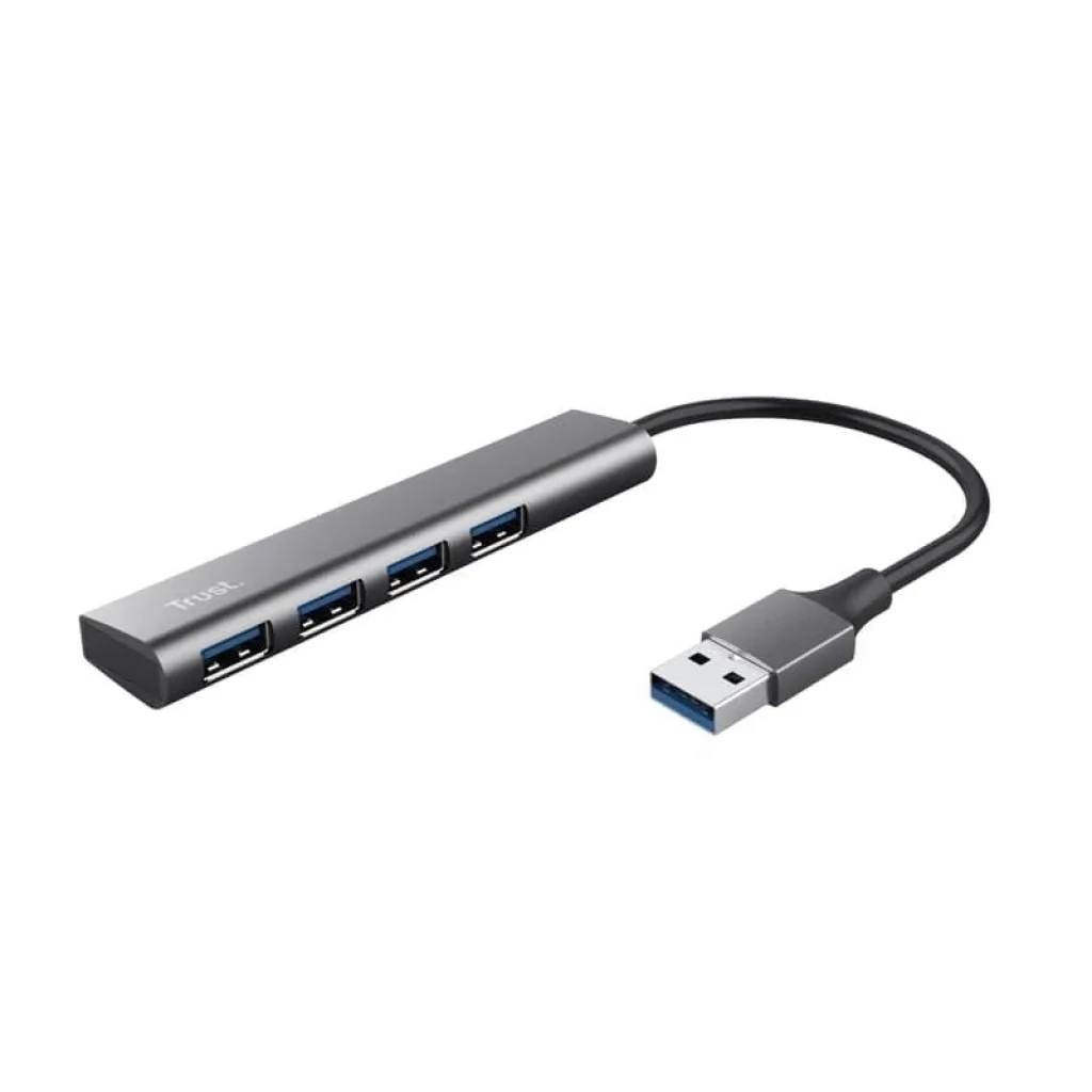 Хаб Trust Halyx USB-A > 4xUSB-А 3.2, Алюміній, 0.1м, Сірий, 24947_TRUST UA