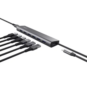 Хаб Trust Halyx 7-IN-1 USB-A > 7xUSB-А 3.2, Алюміній, 0.8м, Чорний, 24967_TRUST UA