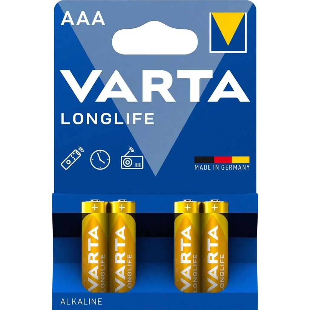 Батарейка VARTA LONGLIFE AAA BLI 4 ALKALINE, 04103101414