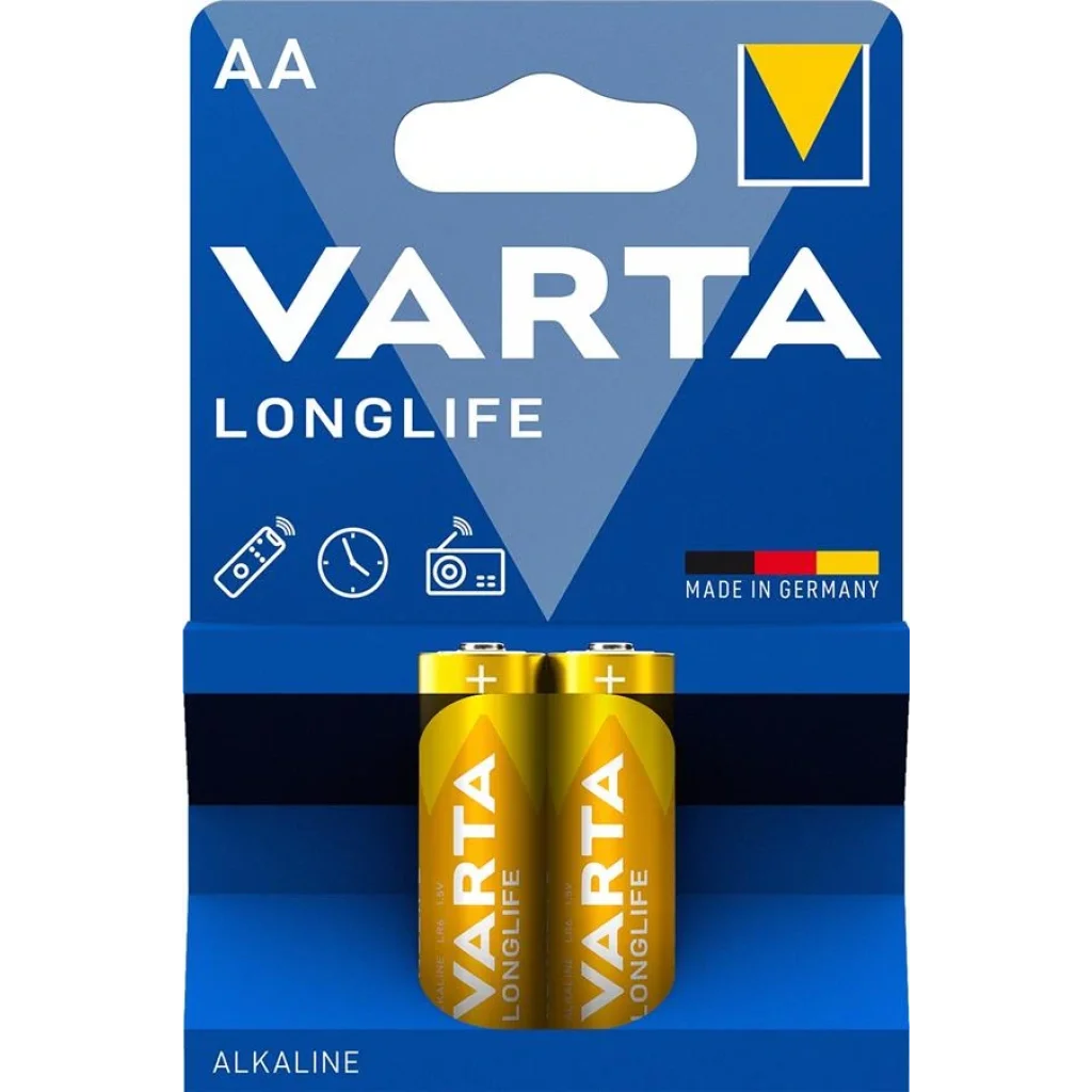 Батарейка VARTA LONGLIFE AA BLI 2 ALKALINE, 04106101412