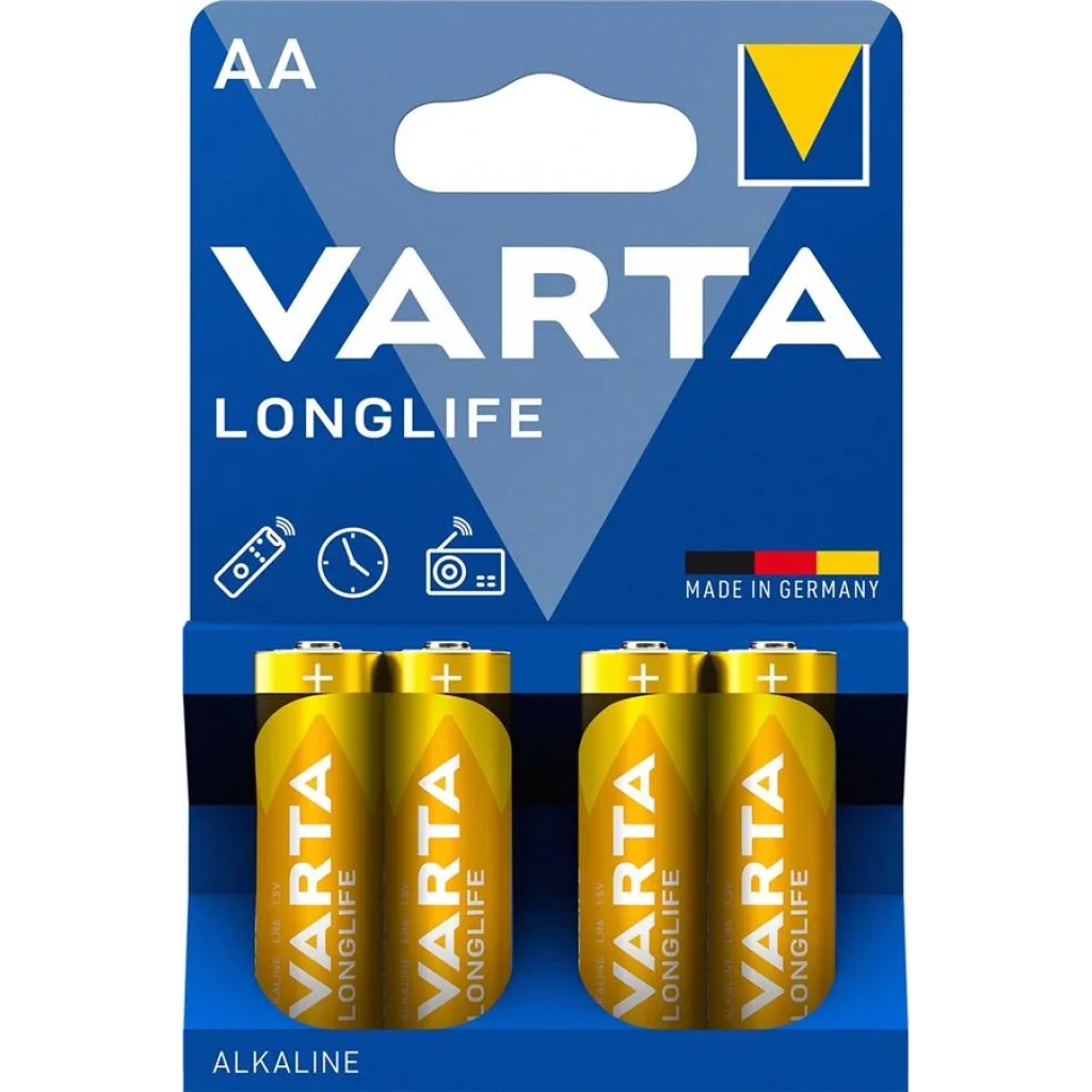 Батарейка VARTA LONGLIFE AA BLI 4 ALKALINE, 04106101414