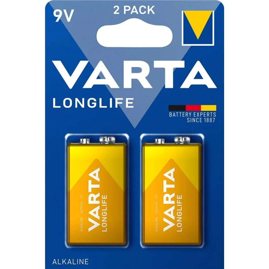 Батарейка VARTA LONGLIFE 6LR61(Крона) BLI 2 ALKALINE, 04122101412