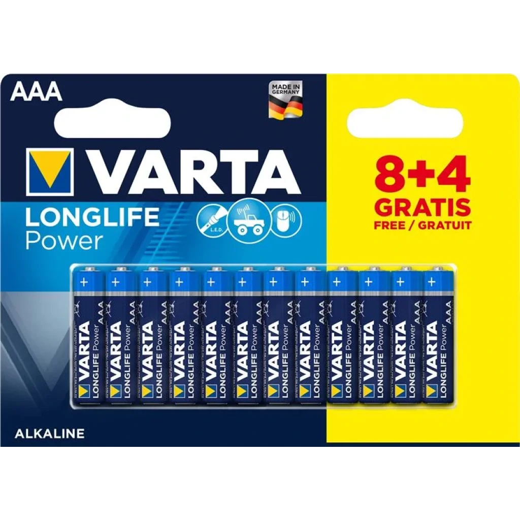 Батарейка VARTA LONGLIFE POWER AAA BLI 12 (8+4) ALKALINE, 04903121472