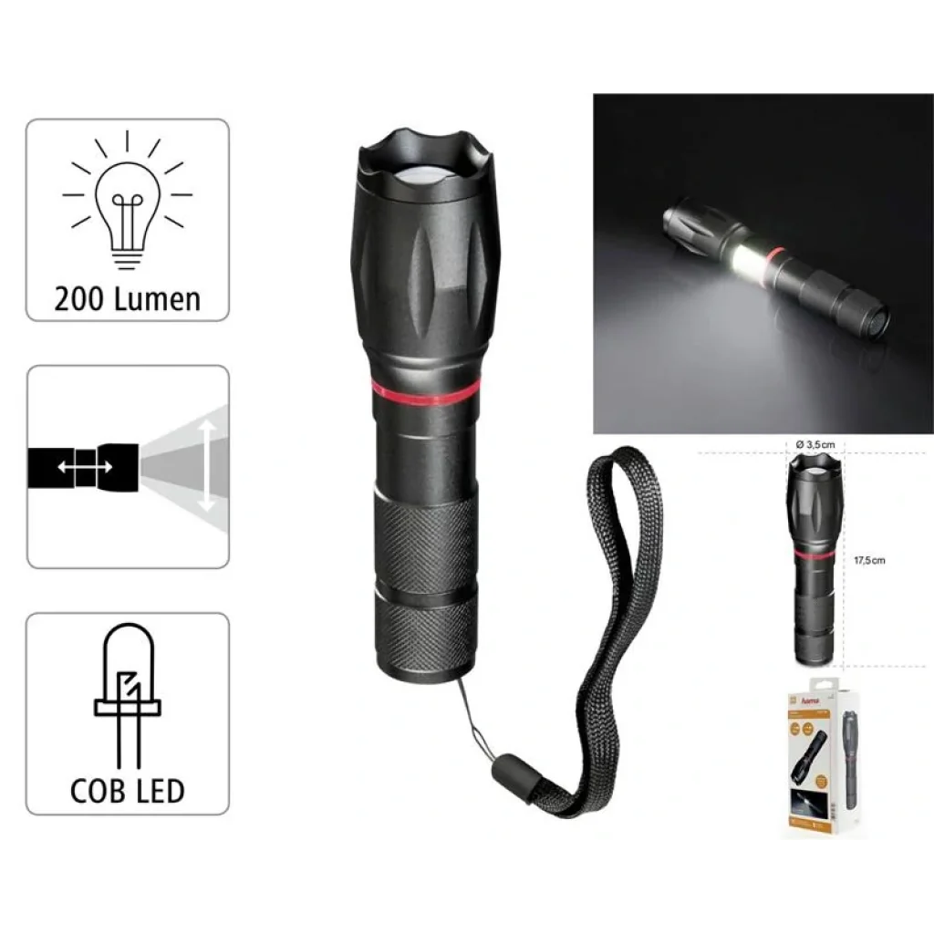 Ліхтар ручний на батарейках Hama SOLID PRO, AAAx3, 200лм, 5Вт, LED, чорний, 00185808 UA
