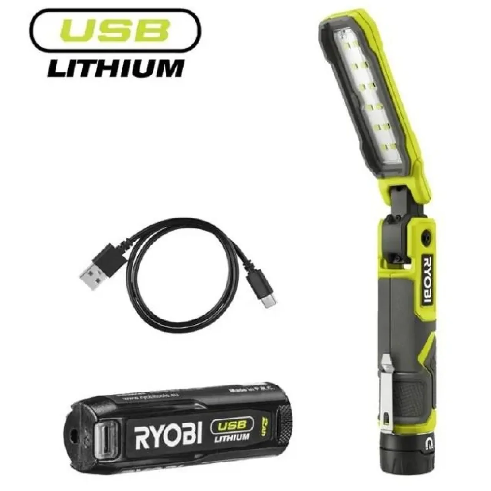Ліхтар інспекційний акумуляторний Ryobi USB Lithium RLI4-120G, 4В, 2А·год, 650лм, 3 функції освітлення, магніт, затискач, 5133006225 UA