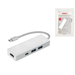 USB-C хаб Hama Aluminium 2x USB-A, USB-C, HDMI Silver, 00135756 UA