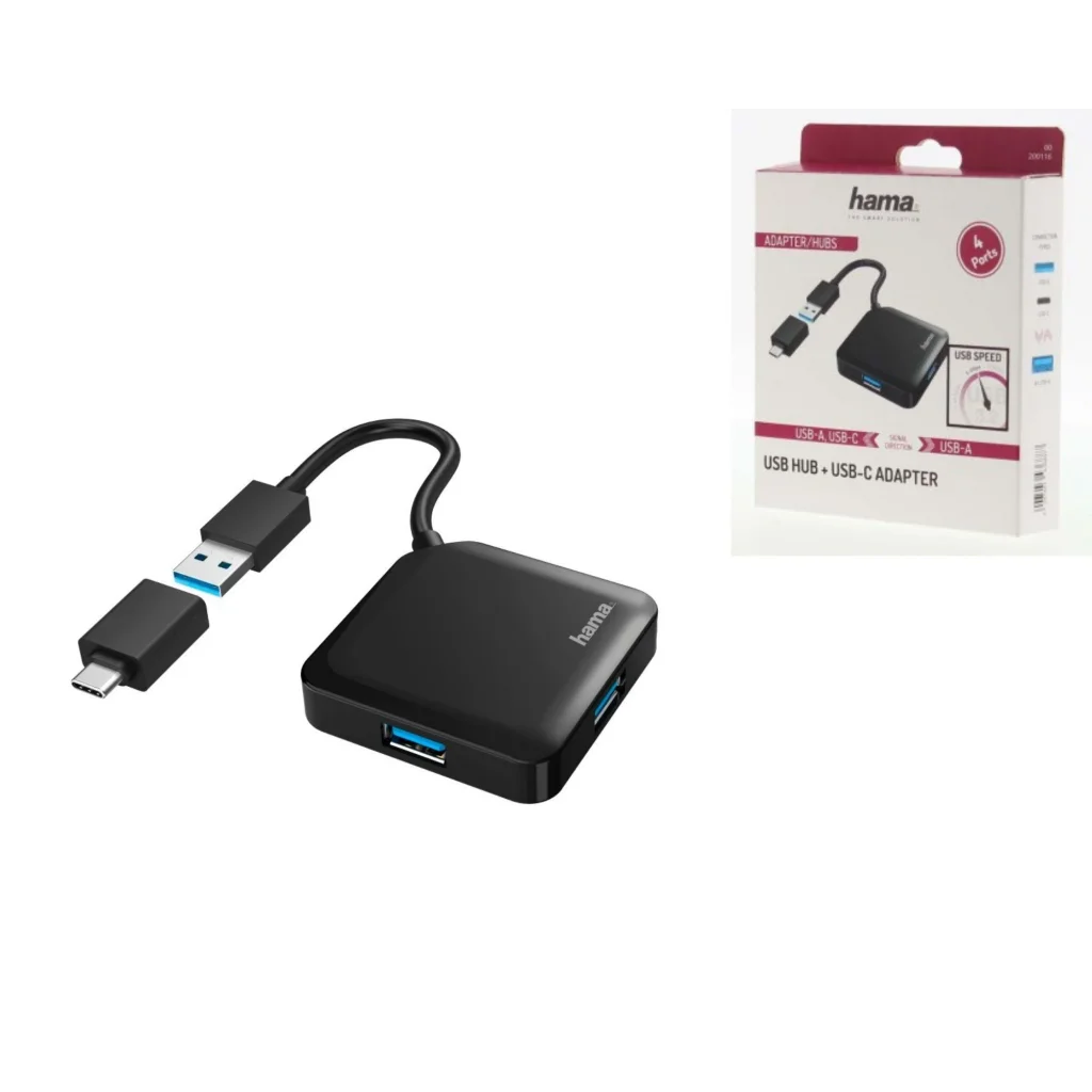 USB-хаб Hama 4 Ports USB 3.2, USB-C Adapter Black, 00200116 UA